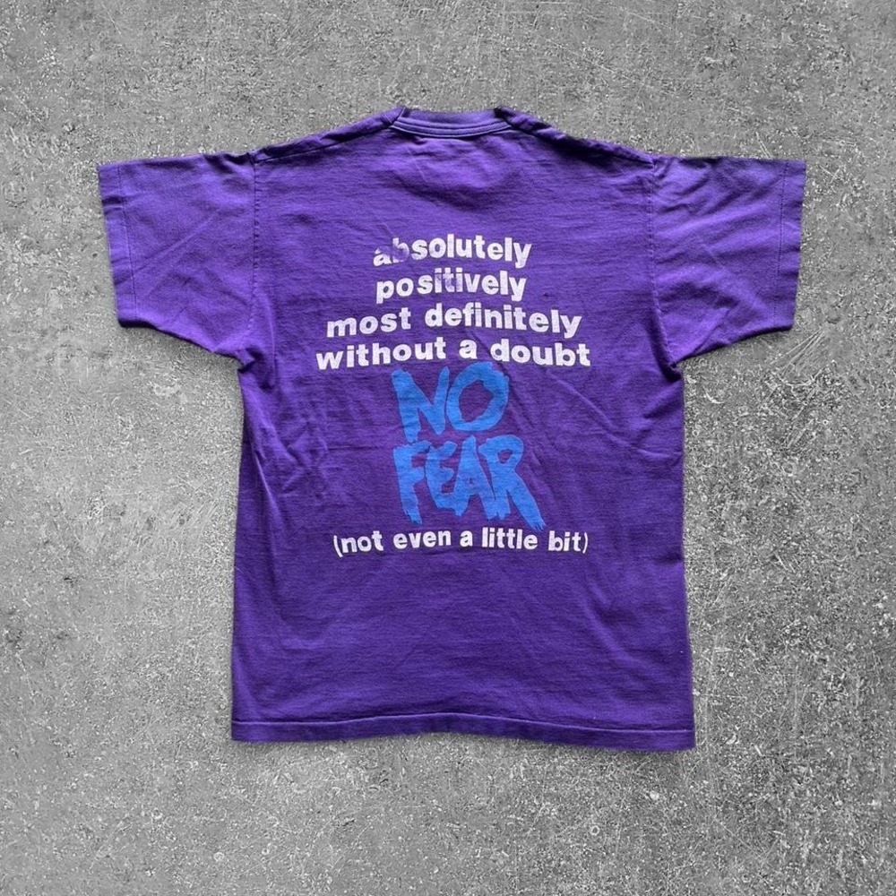 Vintage 90s No Fear T Shirt Purple Single Stitch Graphic Tee Mens Large